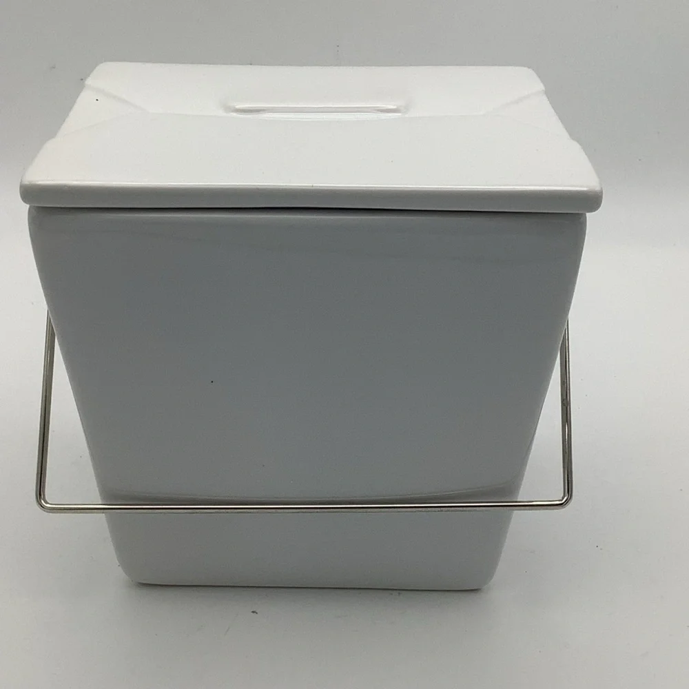 Pottery Barn Ceramic Chinese Take Out Box with Metal Handle